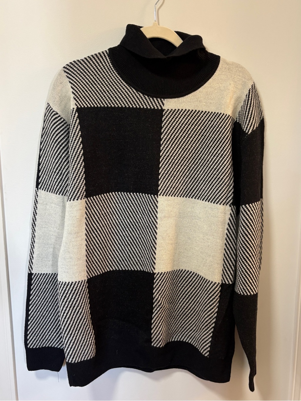 Lindbergh Men's Wool Blend Sweater Black White Checkered Winter Warm Cozy Preppy